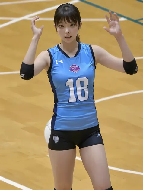 Arafed female volleyball player in blue uniform holding a ball, Wearing a volleyball jersey, erika ikuta, Chiho ashima, Yuki Morita, Akikazu Mizuno, Kazami Yuuka, Kazue Kato, Chiho, Yasumoto Oka, Hole in the Motto, Marine Kitagawa, yuuki hagure