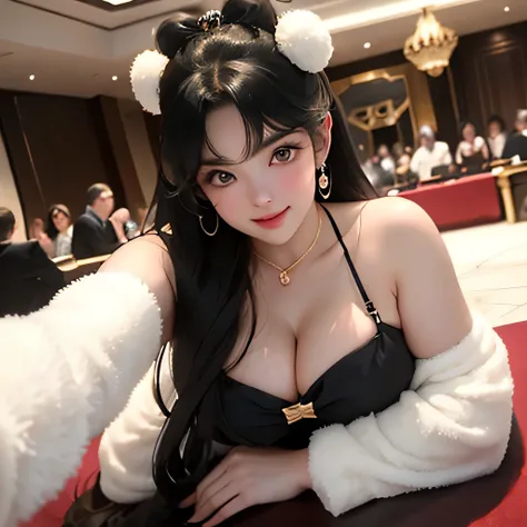 Very large O cup breasts、Shapely breasts 、 Show off your breasts、Silky shiny skin、sexly, Very beautiful lovely face、Cute face、 Gorgeous Silky Black Hair、Round eyes、 Bangs swaying in front of the face、A beautiful and cute 20-year-old woman、 Big and ample br...