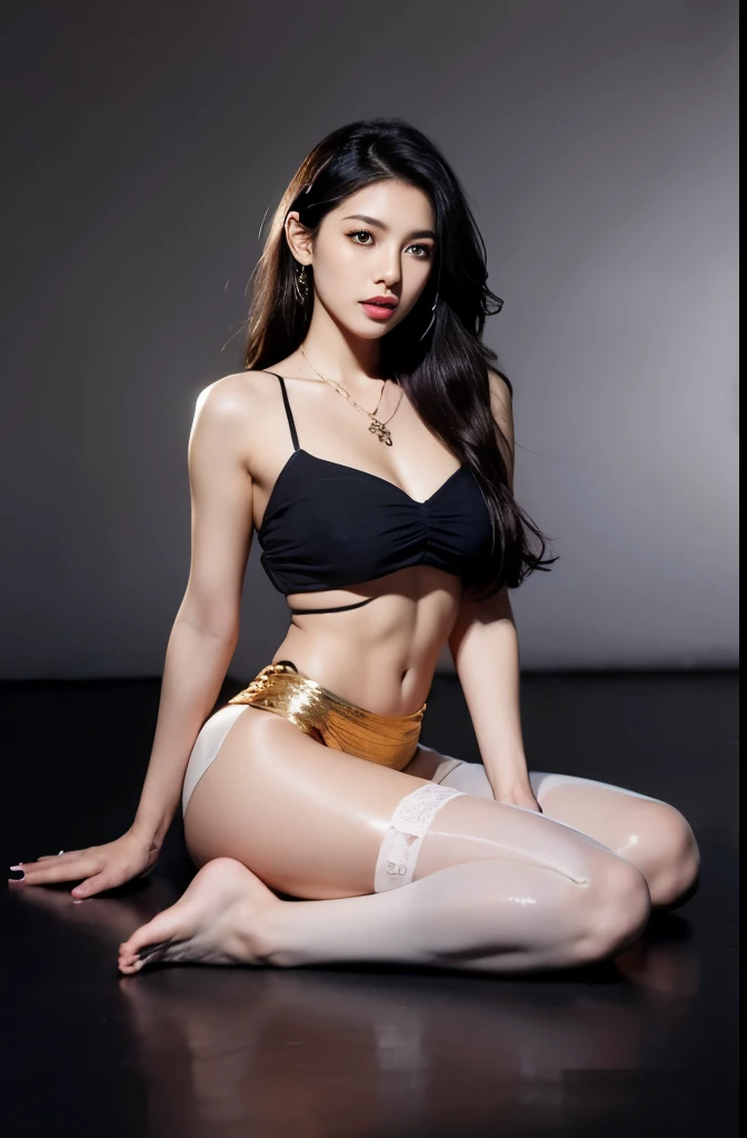 (masterpiece:1.3), (8 thousand, realistic, RAW photos, best quality: 1.4), (1 woman),(sheer silk blouse), (short skirt), (양 다리에 짙은색 realistic 팬티 스타킹 신고), (wearing Very sexy transparent Ultra-realistic thighhighs),  (Wearing high heels on both feet), (Weari...