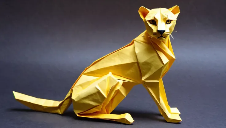 Cheetah Origami Art, Delicate origami, Complex folds, coloured paper, フォトRealistic:1.2, Realistic, masterpiece:1.2.