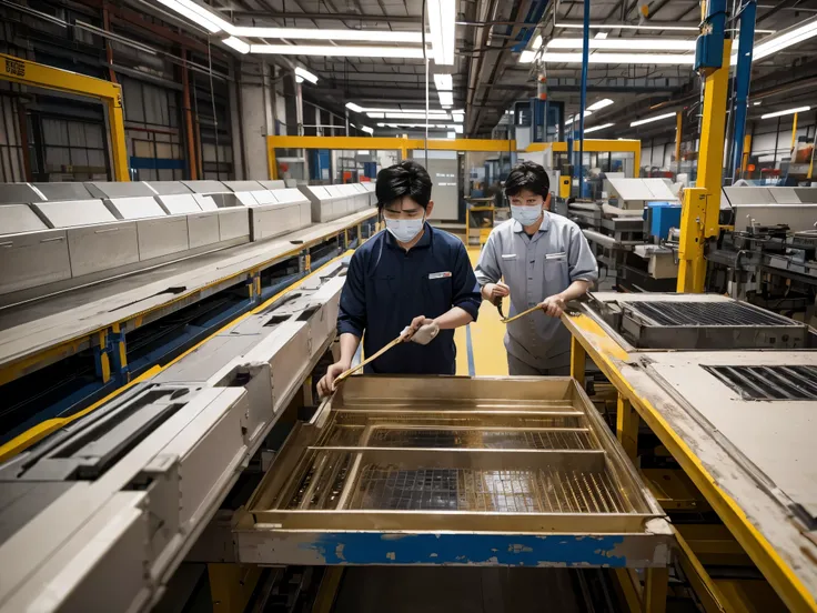 Workers wearing masks in the factory, A painting inspired by Huang Guangjian, shutter, Process art, jinyiwei, li zixin, Beijing, Company Profile Factory Photos, picture, zhuoxin ye, cai xukun, mingchen shen, taken in 2 0 2 0, sha xi, Associated Press, Gene...