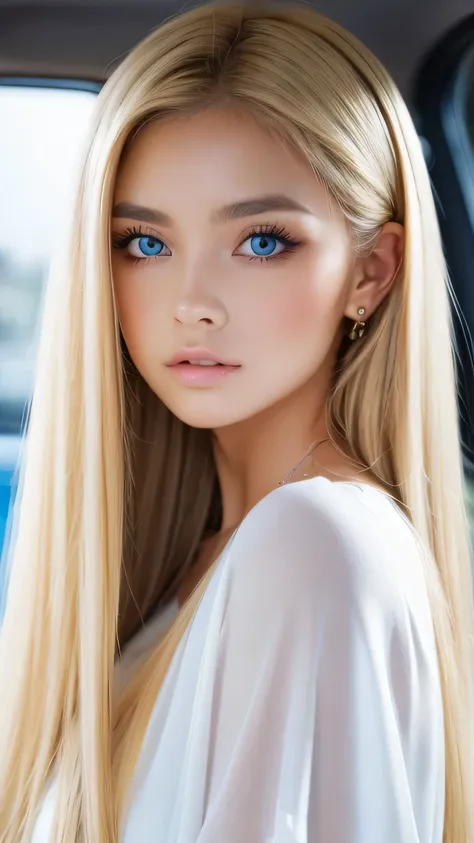 a perfectly beautiful face、super long messy silky beautiful blonde、beautiful cute girl 15 years old、sexy and very beautiful cute...