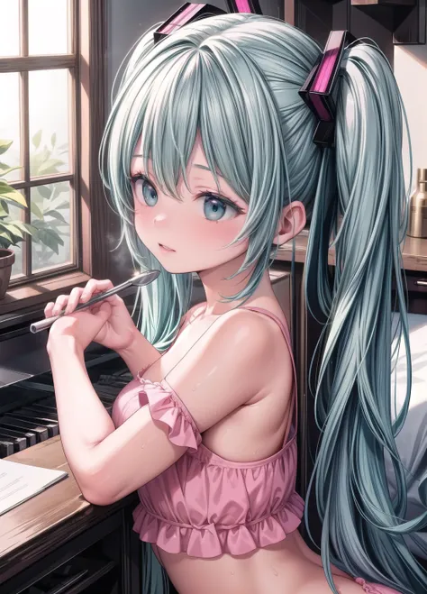 (masterpiece、Highest quality、Highest quality、Official Art、Beautiful and beautiful:1.2)、(One girl:1.3)Hatsune Miku、Twin tails,Beautiful breasts,((Attention to detail)),(Super detailed), Highly detailed CG Unity 8k wallpaper,Highest quality, Tabletop, Emily_...