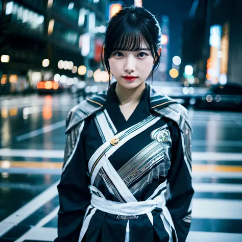 1 japanese girl, WARFRAME, intricate pattern, heavy metal, energy lines, faceless, glowing eyes, elegant, intense, transparant uniform, solo, modern, city, streets, dark clouds, thunderstorm, heavy rain,, dramatic lighting,, (masterpiece:1.2), best quality...