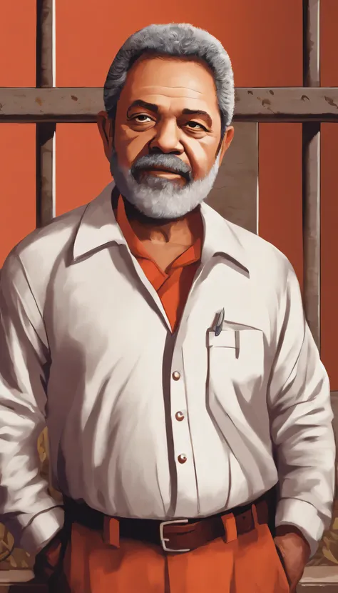 create an animated character similar to President Lula in prison clothes and a donkey with a t-shirt with pt written on the side