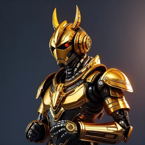 statue of a golden robot on a black surface, cute elaborate epic robot, greek god in mecha style, cyber steampunk 8 k 3 d, detai...