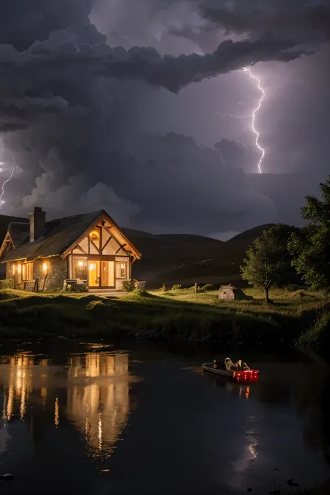 a cottage in the highlands in a lightning storm and a level 5 hurricane