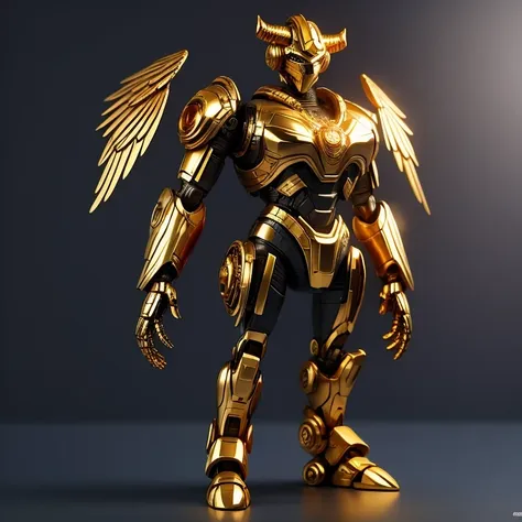 statue of a golden robot on a black surface, cute elaborate epic robot, greek god in mecha style, cyber steampunk 8 k 3 d, detai...