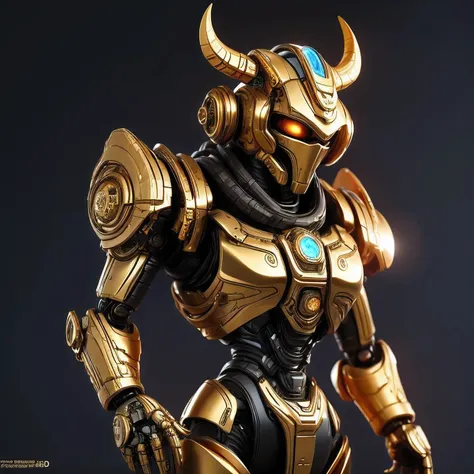 statue of a golden robot on a black surface, cute elaborate epic robot, greek god in mecha style, cyber steampunk 8 k 3 d, detai...