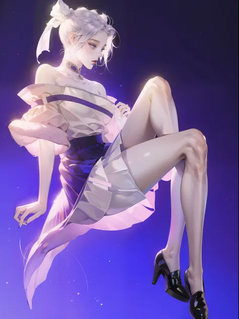 1 girl，Shimizu，Blue Butterfly，Pure white gauze skirt，shiny，Sitting in the air
