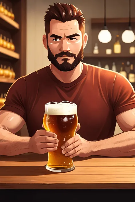 A man holds back a delicious beer in front of him.