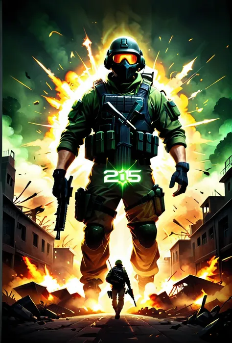 prompt: create a celebratory poster for the 25th anniversary of the counter-strike franchise, a game created by valve that has s...