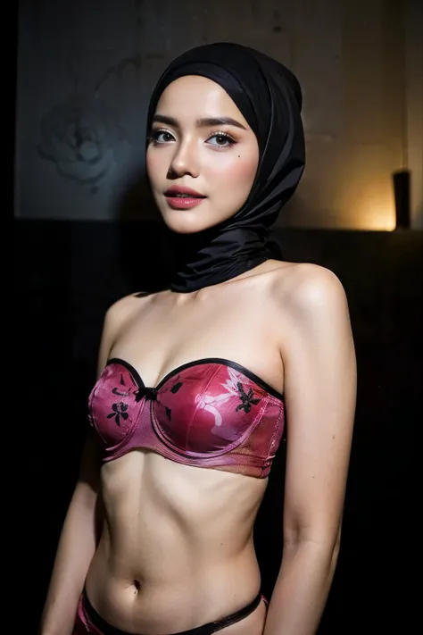  (from behind up) seductive pose, ((Thin:1.6)), (Happy smile), (((HIJAB MALAY GIRL))), masutepiece, High quality, UHD 32K, Realistic face, Realistic skin feeling , A Japanese Lady, 58 years old matured lady, (((FLAT CHEST))), (Night time at forest), ((look...