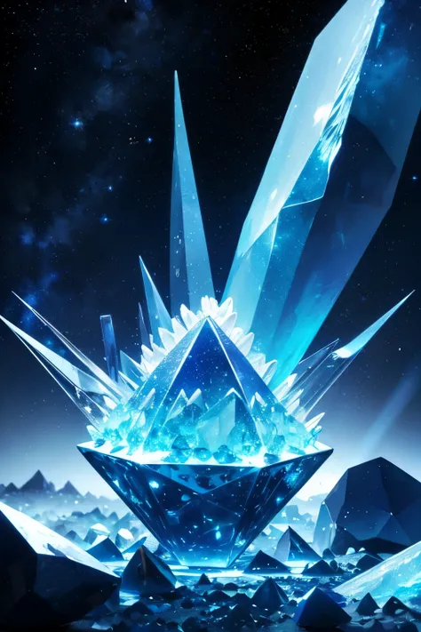 Space Background Giant Crystal Cluster Floating in Space Light Blue God々A crystal cluster made up of many small crystals. A crystal spike mountain.