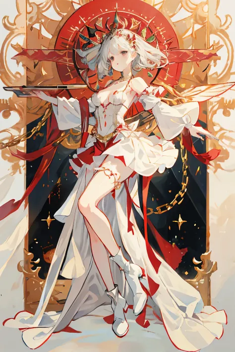  ((best quality)), ((masterpiece)), (detailed), 1girl, Character design, female, astrology, astrological symbolism, star reading, celestrial theme, heavens, heavens above, constellations, dynamic poses, long white grey hair, grey white eyes, very skinny, d...