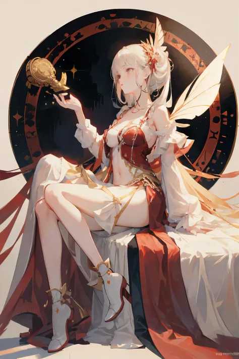  ((best quality)), ((masterpiece)), (detailed), 1girl, Character design, scholarly  female, scholar, female scholar, astrology, astrological symbolism, star reading, celestrial theme, heavens, heavens above, constellations, dynamic poses, long white grey h...