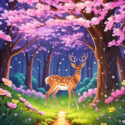 deer with flowers and leaves in the night, a digital painting by Ryan Yee, pixiv contest winner, pixel art, cute detailed digital art, magical flowers, jen bartel, anime art wallpaper 4 k, anime art wallpaper 4k, the flower prince, anime art wallpaper 8 k,...