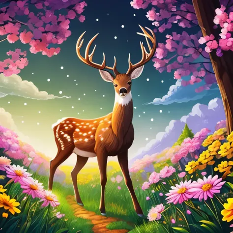 deer with flowers and leaves in the night, a digital painting by Ryan Yee, pixiv contest winner, pixel art, cute detailed digital art, magical flowers, jen bartel, anime art wallpaper 4 k, anime art wallpaper 4k, the flower prince, anime art wallpaper 8 k,...