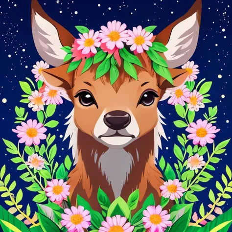 deer with flowers and leaves in the night, a digital painting by Ryan Yee, pixiv contest winner, pixel art, cute detailed digital art, magical flowers, jen bartel, anime art wallpaper 4 k, anime art wallpaper 4k, the flower prince, anime art wallpaper 8 k,...