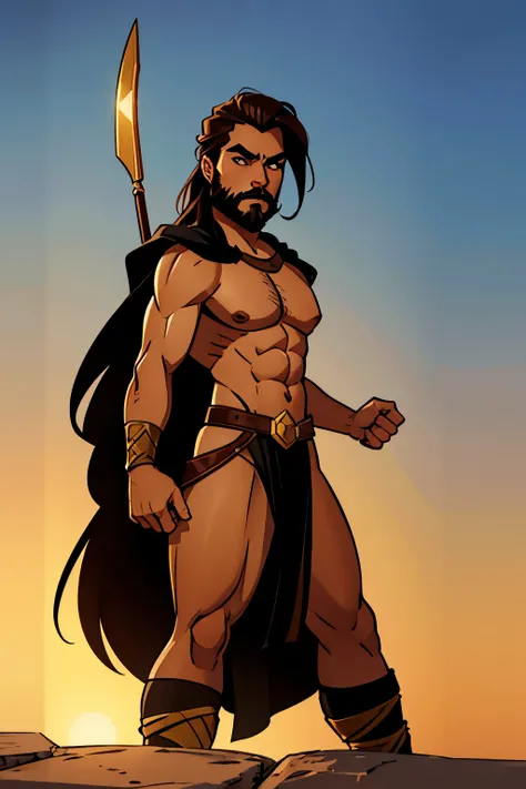 a warrior guy with a hair and beard front view