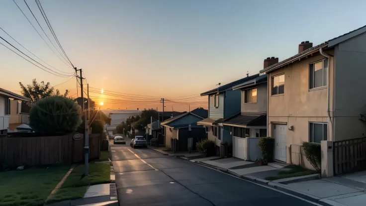 Sunrise slowly illuminating a quiet neighborhood