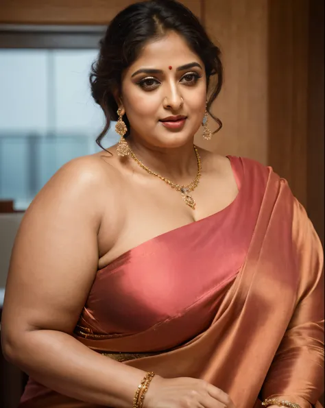 50yo mature MILF Anushka Shetty,((best quality)), ((masterpiece)), ((realistic)), eye kajal, mascara, red lips, sensual Beauty, mommy,  full figured mommy, provoking body, extreme sweat, sweat soaked skin, slight stretch marks, alluring figure,  bulging fi...