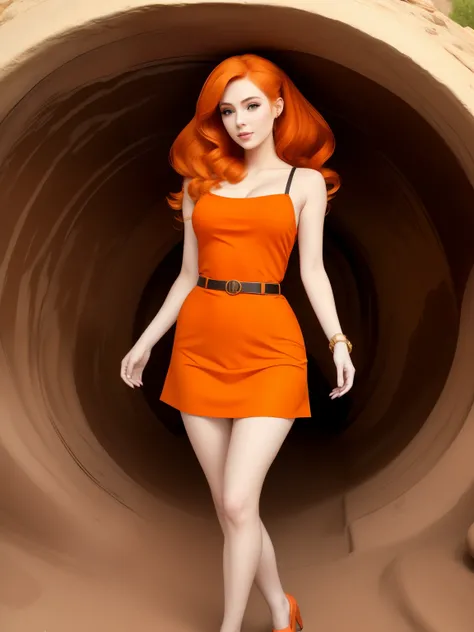 beautiful woman with orange hair (mega twintails) 8k, masterpiece, highly detailed, solo,
Underground city,
tilt shot,
staggering,
ecstatic,
tube top