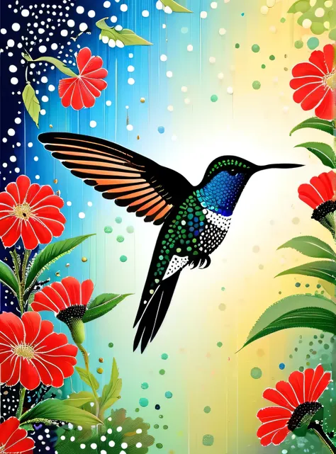 hummingbird，the art of dot painting，dot art