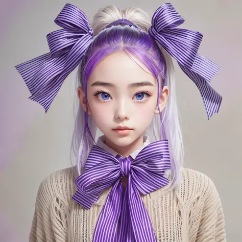 ((Hair color is purple : 1.3)), Her hairstyle is a bun（Chignon）A very large ribbon is tied to。When you remove the ribbon, your hair is long.。
With piercing eyes、The pupils may be dilated。
Tall and stylish、Being beautiful is admired by the same sex.、Even my...