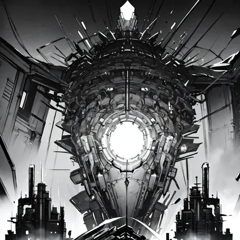 a phantasm depiction of machines made of incomprehensible design, incredibly dense detail, greyscale, blame concept art