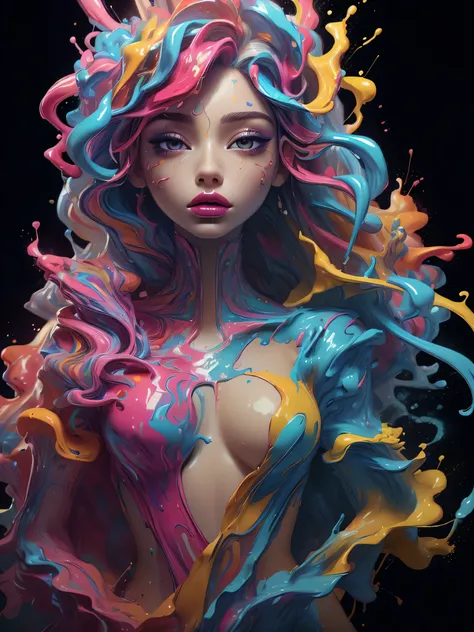 (masterpiece, top quality, best quality, official art, abstract aesthetic),solo,(1girl),(upper body|full body),a woman with colorful lipstick,psychedelic dripping colors,small breasts,best of behance,inspired by Alberto Seveso,smooth digital artwork,behanc...