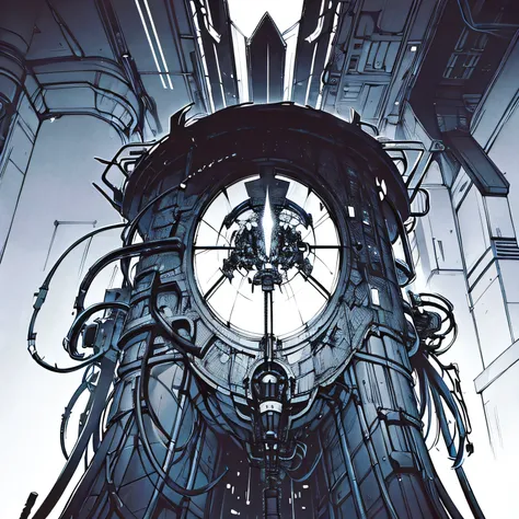 a phantasm depiction of machines made of incomprehensible design, incredibly dense detail, greyscale, blame concept art