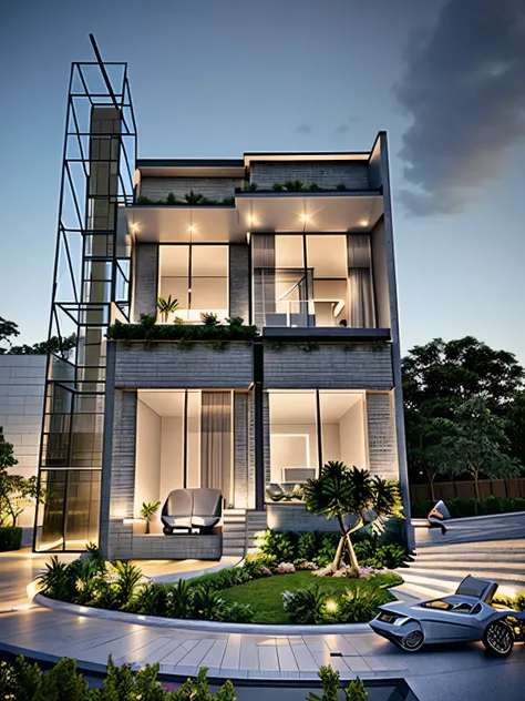 rendering of a modern residential townhouse, professional render, wide angle exterior 2023, highly detailed render, high quality rendering, realistic render, architectural render, high-quality render, detailed rendering, hyper-realistic render, hyper - rea...