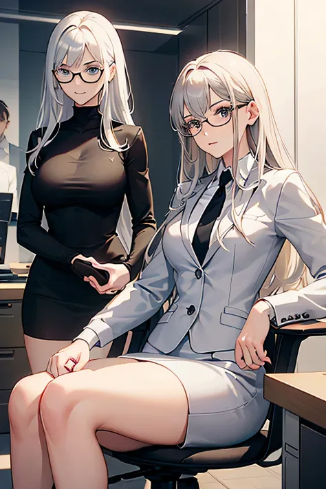 Age: 22
: human - Female 
Look: an above average looking face. 
Body: 6 football and an athletic build.
Eyes color: gold.
Hair color: silver.
Description: a Office Lady with glasses and black office outfit. Always with a resting bitch face no matter, even ...