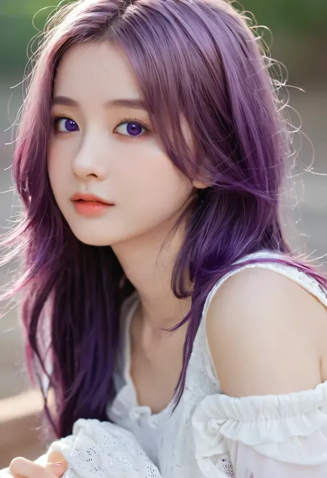best quality, high quality, A cute girl, Solitary, Beautiful purple hair, Beautiful purple eyes, A faint smile,