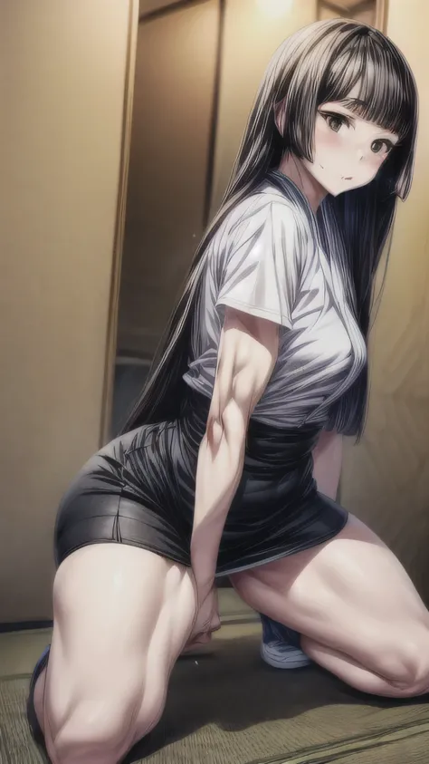 Modern Japan Woman,OL,Modern Japan Woman,OL,hime cut,masterpiece,Highest quality,High resolution,figure,Super detailed,8k CG wallpaper,Ray Tracing,(((BIG ASS))),(((Very muscular and thick thighs Veins,))),Thigh gap,(((Narrow waist))),(Realistic:1.0),Front ...