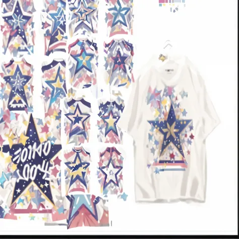 a close up of a shirt with a Star on it, 2020 fashion, Jpop clothing, Chrono Fortress style, 2 0 2 5 popStar comeback single, fiveStarstory style, Star(Sky) Starry_Sky, illuStartion, lucky Star, high resolution!!, Colorful T-shirt art, kpop Star, JOJO, 2 0...