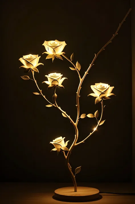 A sculpture in the shape of a rose branch with lighting 