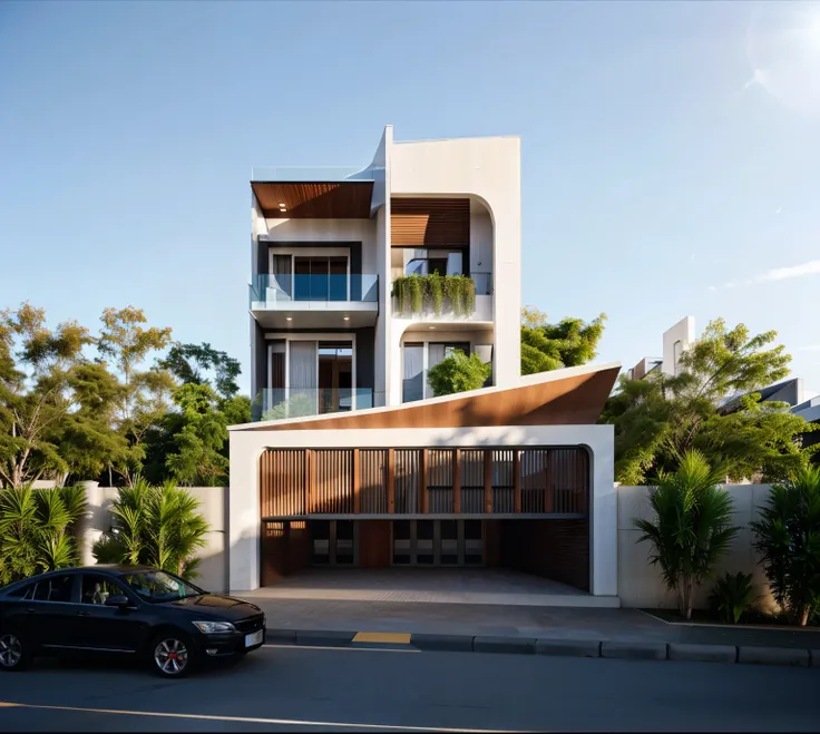 exterior ,house in vietnam, roof, window, clolum, plant around the building, ((realistic photo)), RAW photo, corona render, sharper photo, details texture, clean design, concrete-colored laminate wall, perspective, high-end, realistic photography, Bright,...