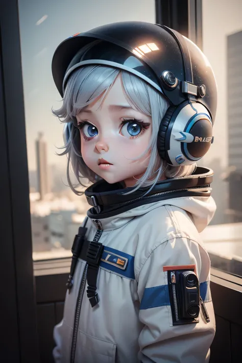 Il y a une jeune fille avec casque et casque, Rendu 3D mignon, petit astronaute levant les yeux, Portrait anime Space Cadet Boy, Cute 3D anime boy rendering, cute detailed digital art, male explorer mini cute boy, stylized 3d render, art de personnage rend...