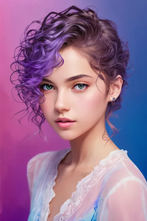 Beautiful girl with bright colors: 8-year-old Giru, Messy hair, painting, Nice perfect face，Soft skin，Flawless, blue、, Lilac and violet additions, light red additions, complicated细节, Startup Screen, 8k resolution, masterpiece, Cute face,artstation digital ...