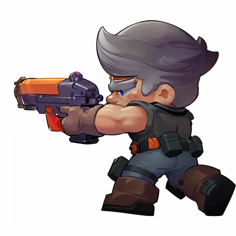 (masterpiece, best quality:1.2), a simple and beautiful orange pistol， (hand holding orange pistol:1.2), gray hair,  , wearing g...