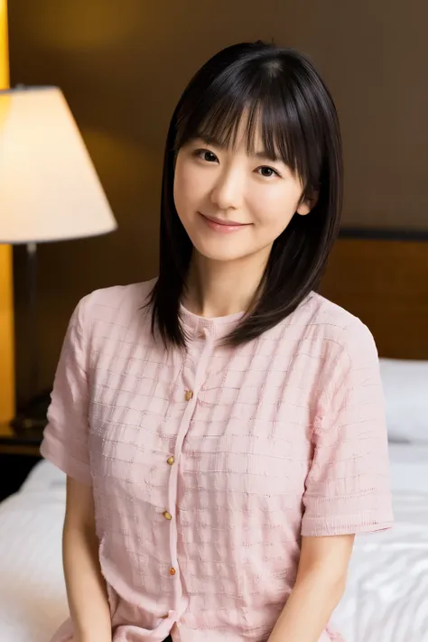 masterpiece, best quality, skinny japanese woman, 40 years old, sexy nightwear, on the bed in a hotel room, correct body structu...