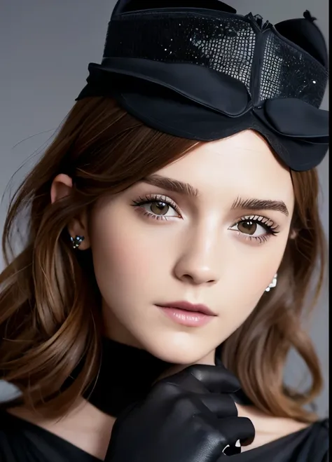 Close-up of a woman in a black dress and gloves, Gloves and jewelry. motion, Black gloves, Emma Watson(Catwoman), chaumet, chaumet style, Hand Jewelry Model Photos, ブラックキャナリー役のEmma Watson, Emma Watson(『Victorian Secrets』), Jessica Alba Women, ドリアダ役のEmma Wa...