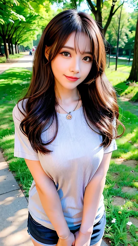 seed:4195271995,((Full Body Angle:1.１)),((Highest quality, 8K, masterpiece: 1.3)), concentrated: 1.2,Front hair:1.3, Cute girl 1,Nipples erect、 Perfect beauty: 1.4,Colorful ribbed knit half-zip T-shirt、Shorts,: 1.2,Randall Color、comics＆Text Graphics、Black,...