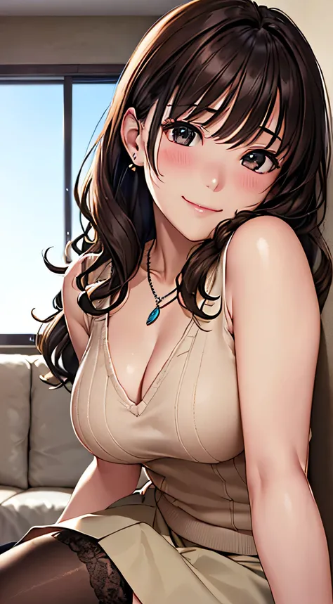 (Tabletop, Highest quality, High resolution, , Pixel Perfect, 4K,), 1 Girl, single, alone, Beautiful woman、I could see the whole body、 ((Wavy mid-length hair, bangs, Brown Hair)), ((Brown eyes, Beautiful eyelashes, Realistic eyes)), ((Detailed face, blush:...