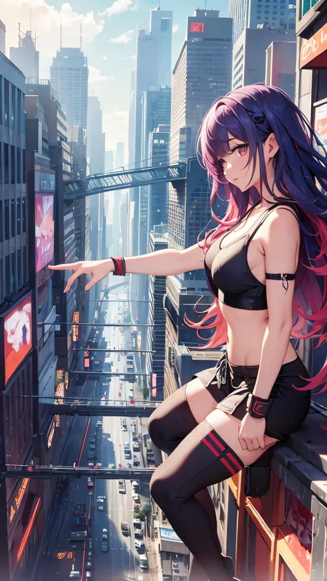 Highest quality、Highest quality、Masterpiece、girl((20-year-old、as soon as、Highest Bust、Medium Bust、Wide open chest、Red glowing eyes、Light Blue Hair、Disheveled Hair、Loincloth、thin、The best valley、Open chest、Full body view、Colorful tank top、Colorful Pants、Smi...