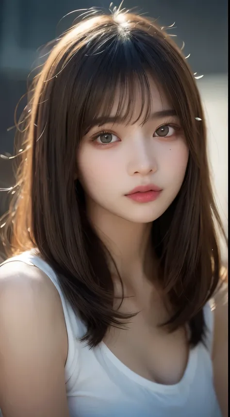 in detail, highest resolution, high quality、Complete dynamic configuration, beautiful detailed eyes, medium hair, giant 、natural color lip, squatting,Kamimay、Shibuya、College student、1 person、transparent skin、shiny hair、table top, best quality, illustratio...