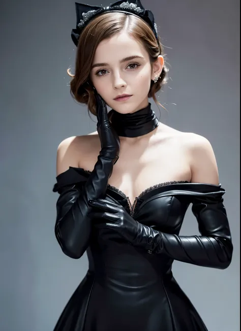 Close-up of a woman in a black dress and gloves, Gloves and jewelry. motion, Black gloves, Emma Watson(Catwoman), chaumet, chaumet style, Hand Jewelry Model Photos, ブラックキャナリー役のEmma Watson, Emma Watson(『Victorian Secrets』), Jessica Alba Women, ドリアダ役のEmma Wa...