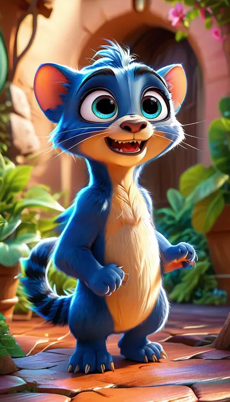 cartoon animal, adorable digital painting, animal, 2 arms, 2 legs,standing claws, cute, cartoon, looking at viewer, cute eyes, hands, cartoon, clothes, blue eyes,